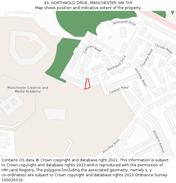 43, NORTHWOLD DRIVE, MANCHESTER, M9 7HY: Location map and indicative extent of plot