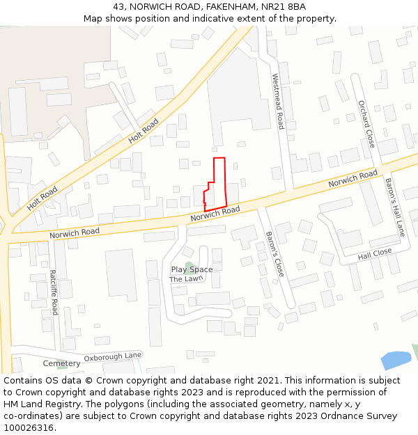 43, NORWICH ROAD, FAKENHAM, NR21 8BA: Location map and indicative extent of plot