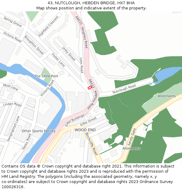 43, NUTCLOUGH, HEBDEN BRIDGE, HX7 8HA: Location map and indicative extent of plot