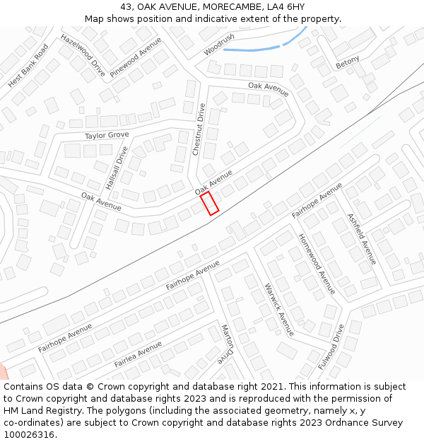43, OAK AVENUE, MORECAMBE, LA4 6HY: Location map and indicative extent of plot