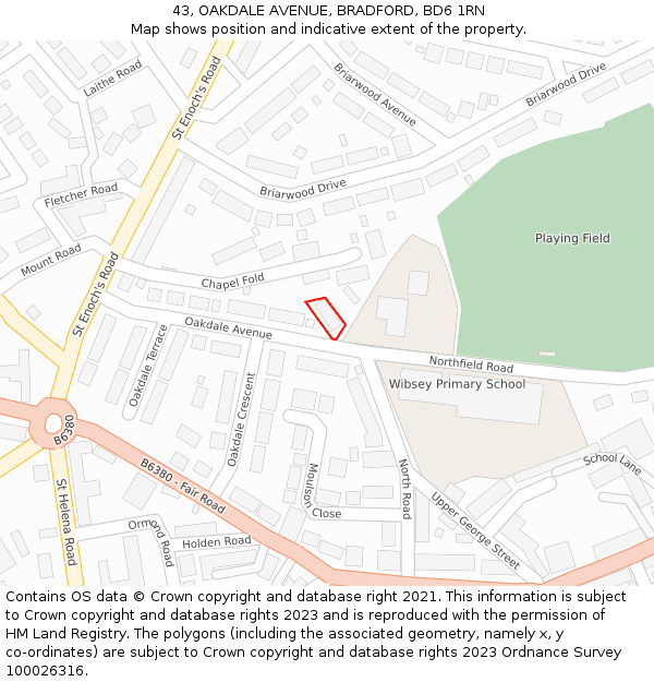 43, OAKDALE AVENUE, BRADFORD, BD6 1RN: Location map and indicative extent of plot
