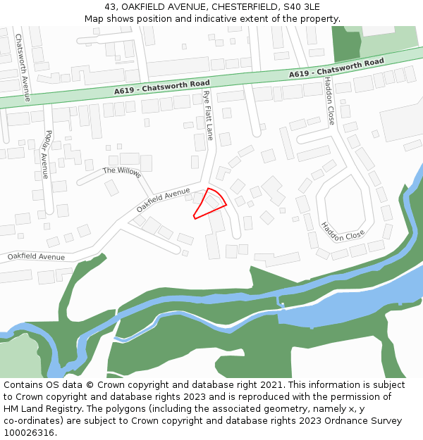 43, OAKFIELD AVENUE, CHESTERFIELD, S40 3LE: Location map and indicative extent of plot