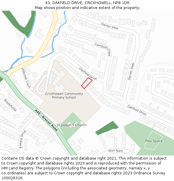 43, OAKFIELD DRIVE, CRICKHOWELL, NP8 1DR: Location map and indicative extent of plot