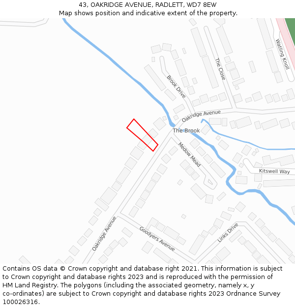 43, OAKRIDGE AVENUE, RADLETT, WD7 8EW: Location map and indicative extent of plot