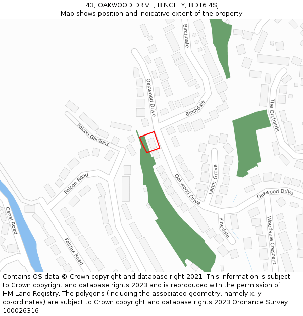 43, OAKWOOD DRIVE, BINGLEY, BD16 4SJ: Location map and indicative extent of plot