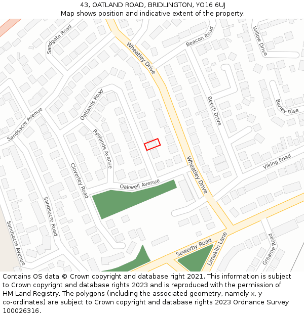 43, OATLAND ROAD, BRIDLINGTON, YO16 6UJ: Location map and indicative extent of plot