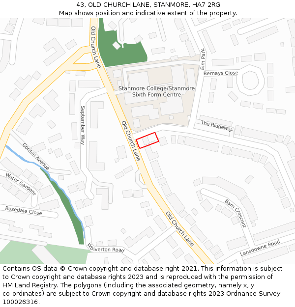 43, OLD CHURCH LANE, STANMORE, HA7 2RG: Location map and indicative extent of plot