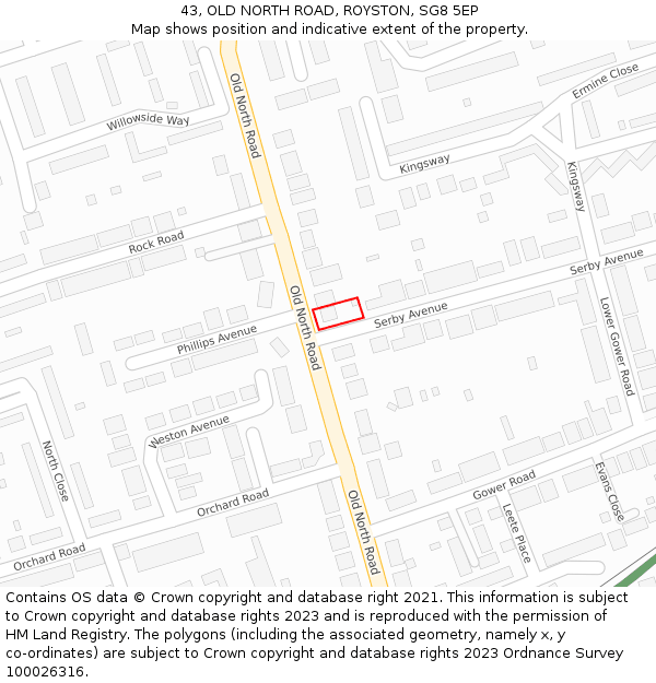 43, OLD NORTH ROAD, ROYSTON, SG8 5EP: Location map and indicative extent of plot