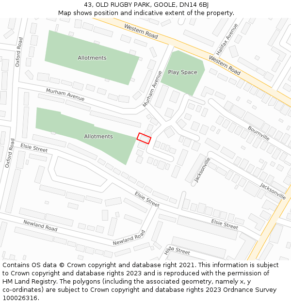 43, OLD RUGBY PARK, GOOLE, DN14 6BJ: Location map and indicative extent of plot