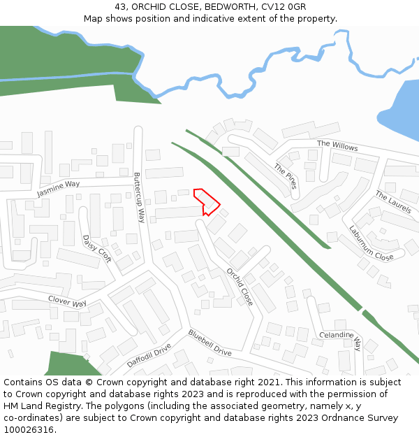 43, ORCHID CLOSE, BEDWORTH, CV12 0GR: Location map and indicative extent of plot