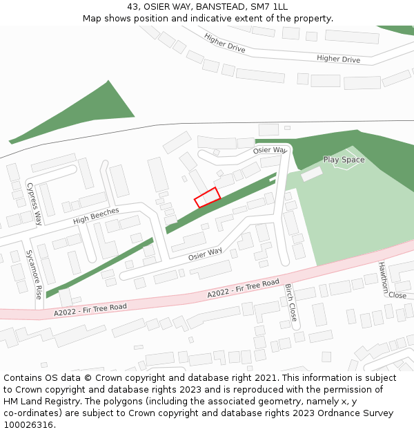 43, OSIER WAY, BANSTEAD, SM7 1LL: Location map and indicative extent of plot