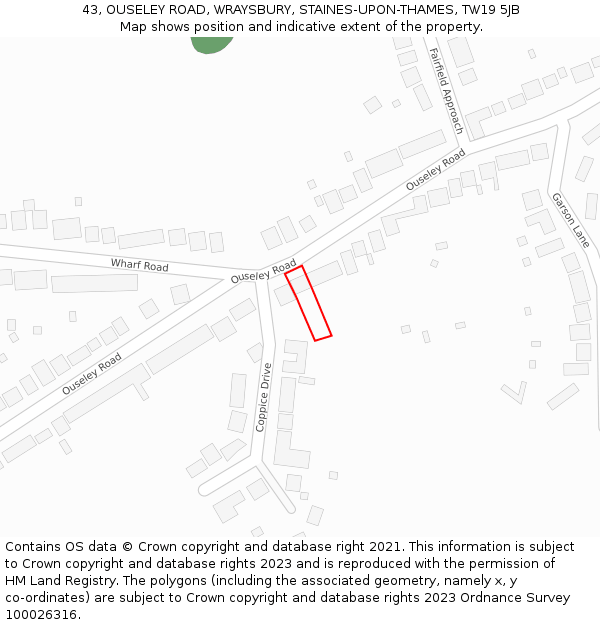 43, OUSELEY ROAD, WRAYSBURY, STAINES-UPON-THAMES, TW19 5JB: Location map and indicative extent of plot