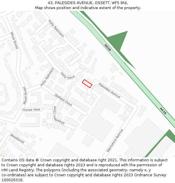 43, PALESIDES AVENUE, OSSETT, WF5 9NL: Location map and indicative extent of plot