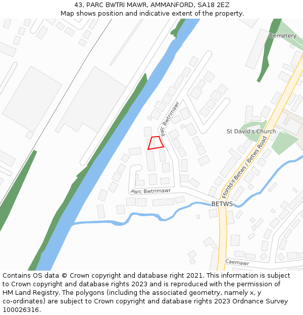 43, PARC BWTRI MAWR, AMMANFORD, SA18 2EZ: Location map and indicative extent of plot