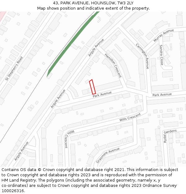 43, PARK AVENUE, HOUNSLOW, TW3 2LY: Location map and indicative extent of plot