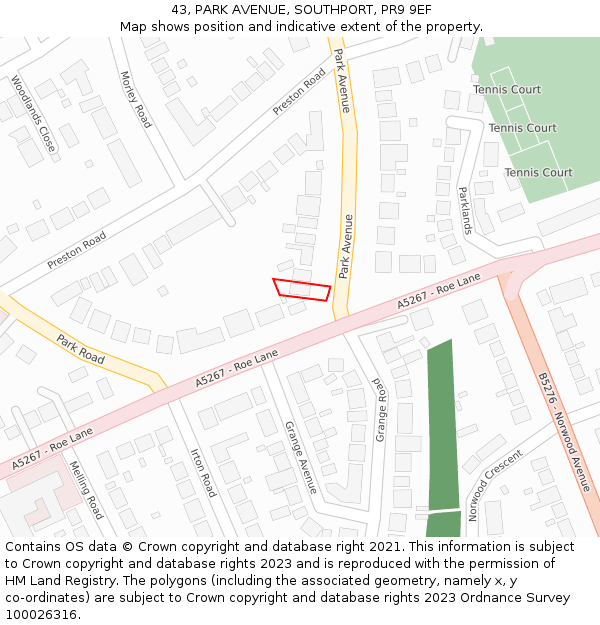 43, PARK AVENUE, SOUTHPORT, PR9 9EF: Location map and indicative extent of plot