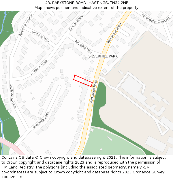 43, PARKSTONE ROAD, HASTINGS, TN34 2NR: Location map and indicative extent of plot