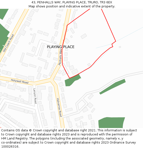 43, PENHALLS WAY, PLAYING PLACE, TRURO, TR3 6EX: Location map and indicative extent of plot