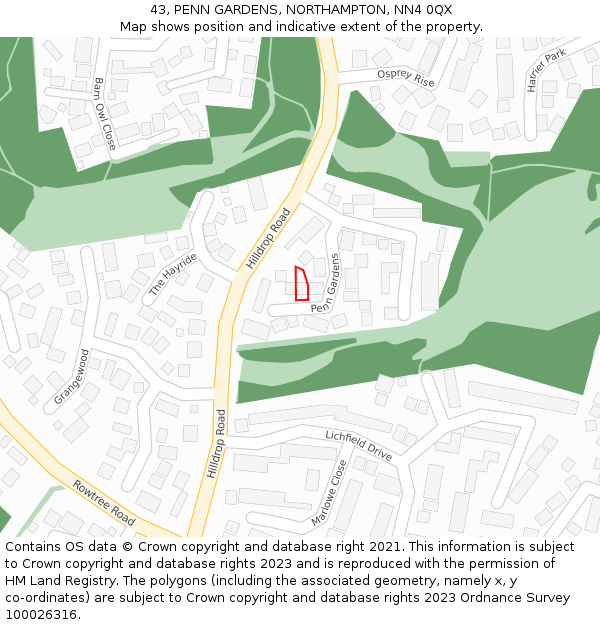 43, PENN GARDENS, NORTHAMPTON, NN4 0QX: Location map and indicative extent of plot
