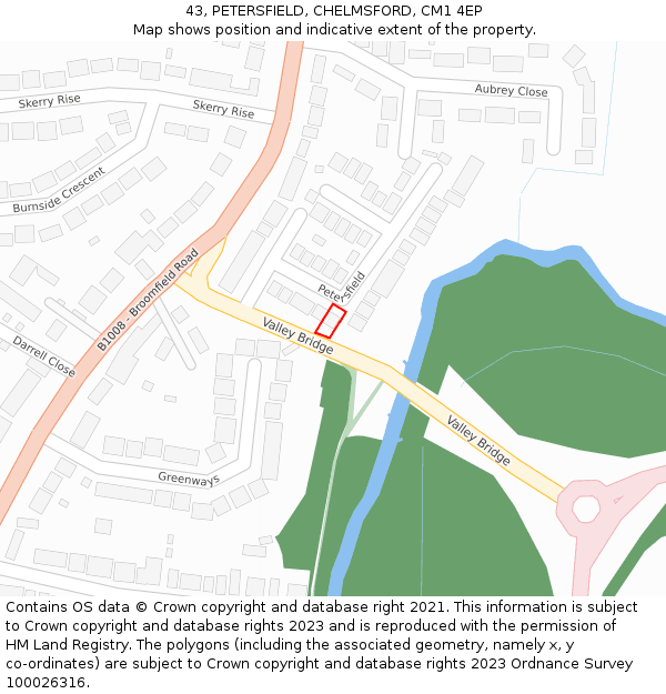 43, PETERSFIELD, CHELMSFORD, CM1 4EP: Location map and indicative extent of plot