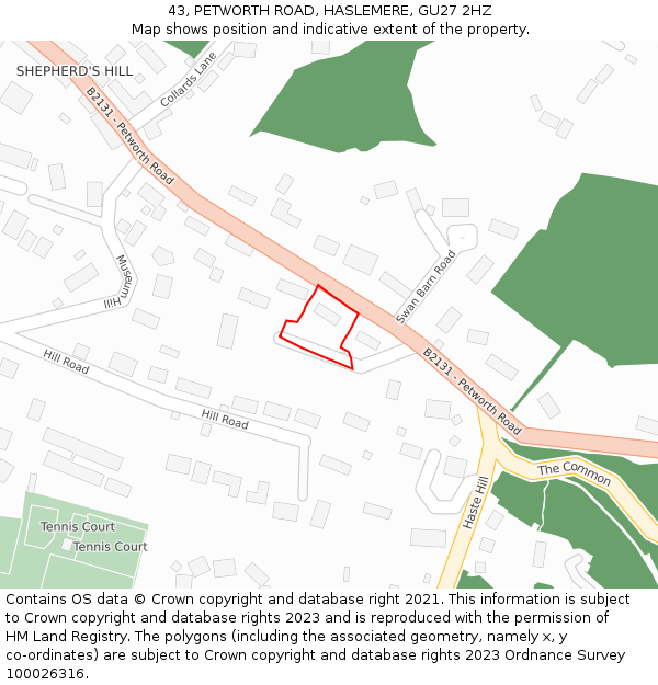 43, PETWORTH ROAD, HASLEMERE, GU27 2HZ: Location map and indicative extent of plot