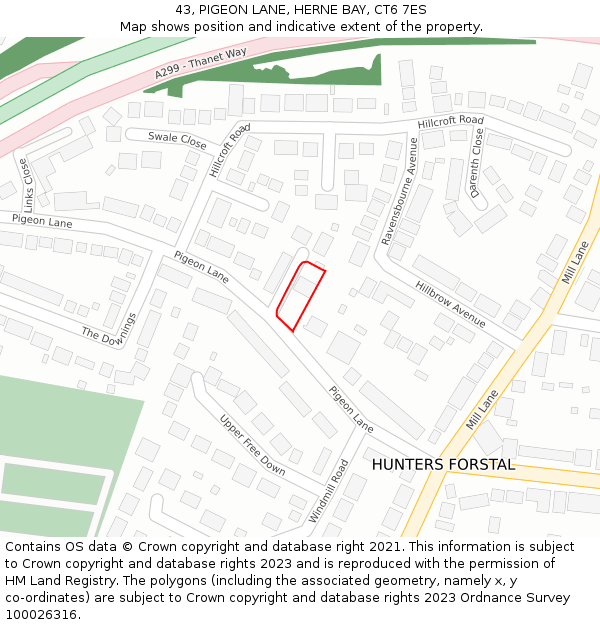 43, PIGEON LANE, HERNE BAY, CT6 7ES: Location map and indicative extent of plot