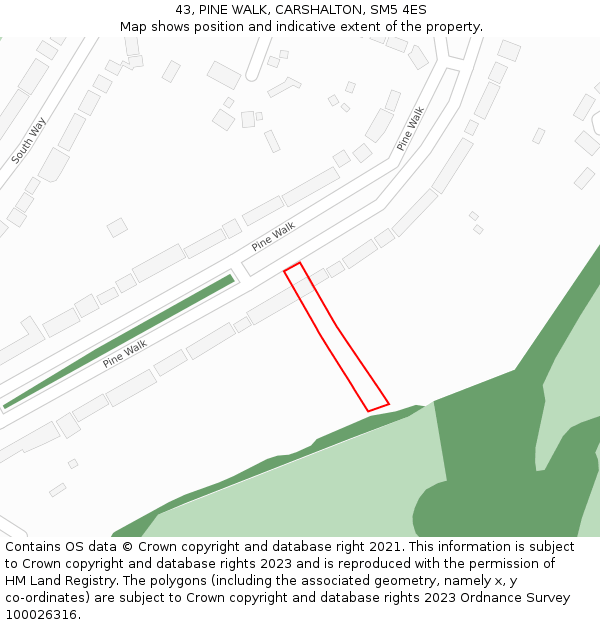 43, PINE WALK, CARSHALTON, SM5 4ES: Location map and indicative extent of plot