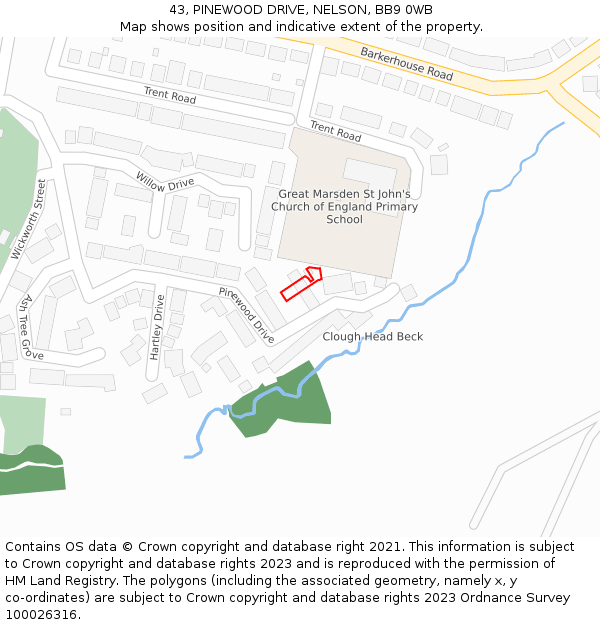 43, PINEWOOD DRIVE, NELSON, BB9 0WB: Location map and indicative extent of plot