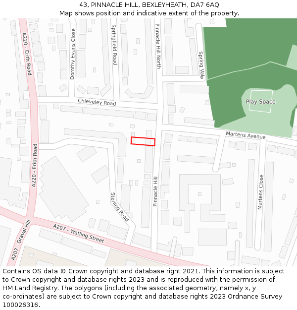 43, PINNACLE HILL, BEXLEYHEATH, DA7 6AQ: Location map and indicative extent of plot