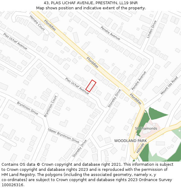 43, PLAS UCHAF AVENUE, PRESTATYN, LL19 9NR: Location map and indicative extent of plot