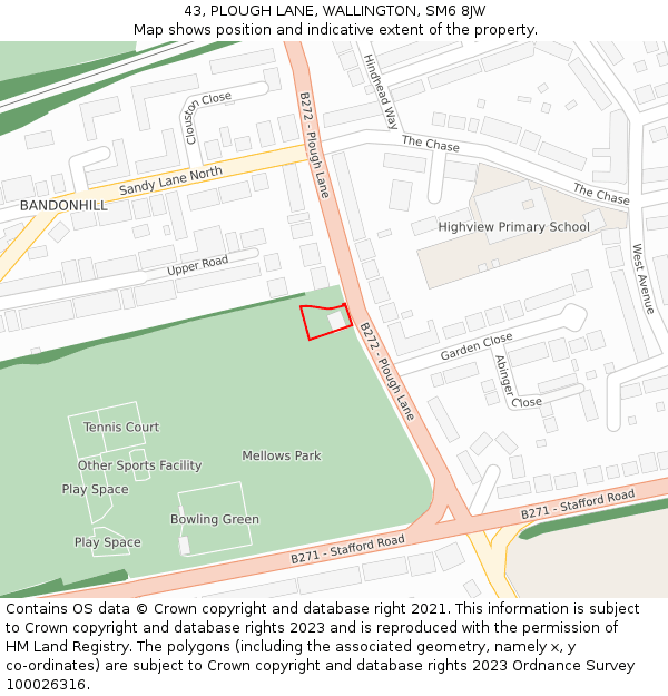 43, PLOUGH LANE, WALLINGTON, SM6 8JW: Location map and indicative extent of plot