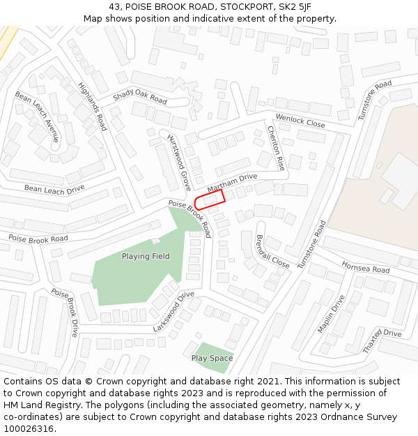 43, POISE BROOK ROAD, STOCKPORT, SK2 5JF: Location map and indicative extent of plot