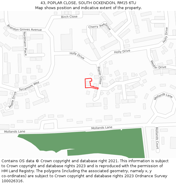 43, POPLAR CLOSE, SOUTH OCKENDON, RM15 6TU: Location map and indicative extent of plot