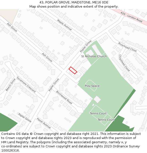 43, POPLAR GROVE, MAIDSTONE, ME16 0DE: Location map and indicative extent of plot