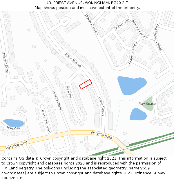 43, PRIEST AVENUE, WOKINGHAM, RG40 2LT: Location map and indicative extent of plot