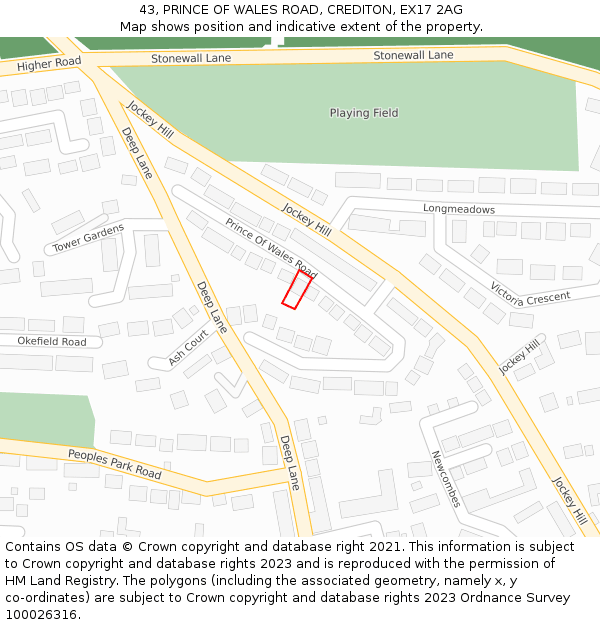 43, PRINCE OF WALES ROAD, CREDITON, EX17 2AG: Location map and indicative extent of plot