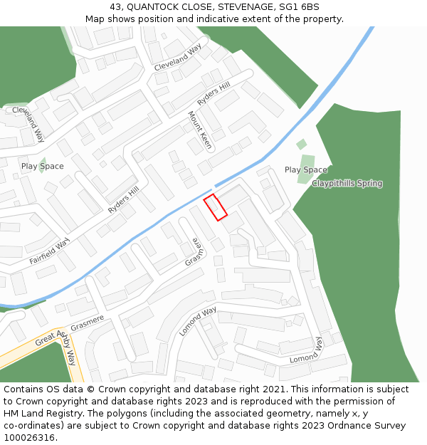 43, QUANTOCK CLOSE, STEVENAGE, SG1 6BS: Location map and indicative extent of plot