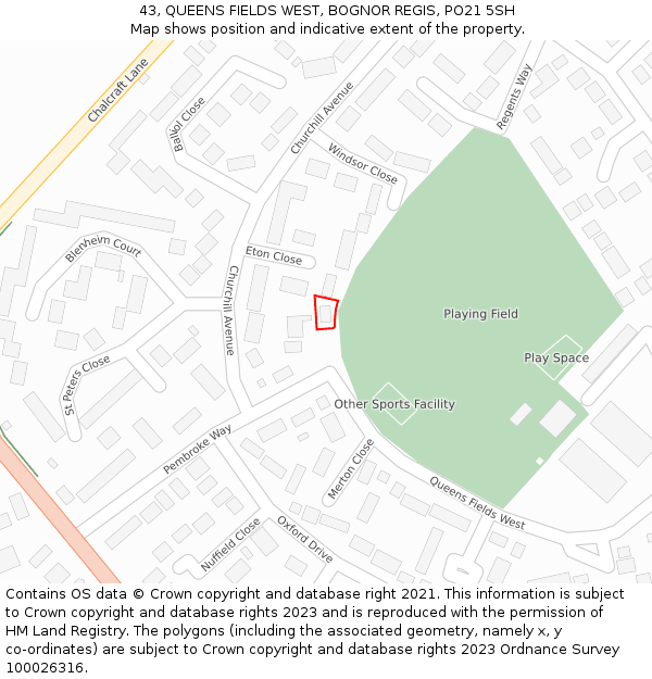 43, QUEENS FIELDS WEST, BOGNOR REGIS, PO21 5SH: Location map and indicative extent of plot