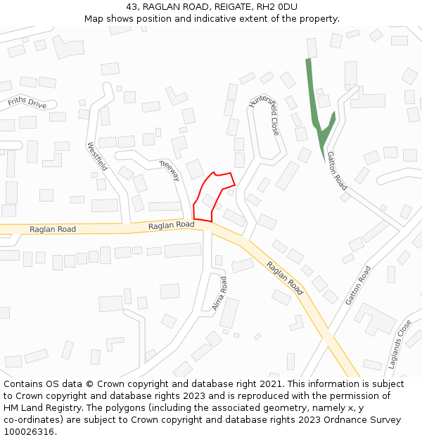 43, RAGLAN ROAD, REIGATE, RH2 0DU: Location map and indicative extent of plot