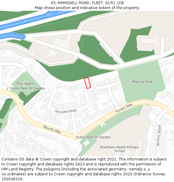 43, RAMSDELL ROAD, FLEET, GU51 1DE: Location map and indicative extent of plot