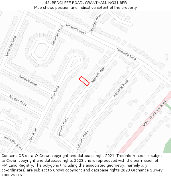 43, REDCLIFFE ROAD, GRANTHAM, NG31 8EB: Location map and indicative extent of plot