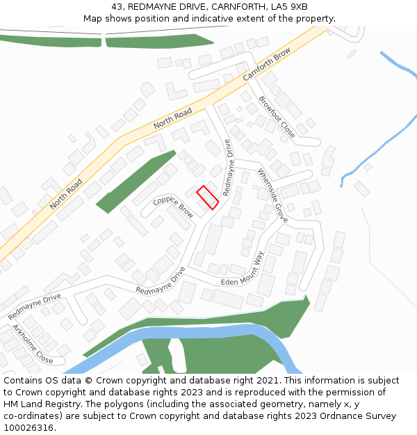 43, REDMAYNE DRIVE, CARNFORTH, LA5 9XB: Location map and indicative extent of plot