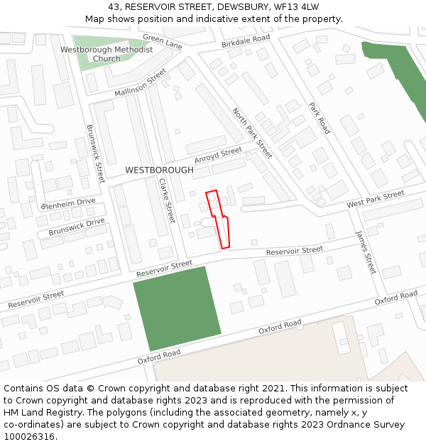 43, RESERVOIR STREET, DEWSBURY, WF13 4LW: Location map and indicative extent of plot