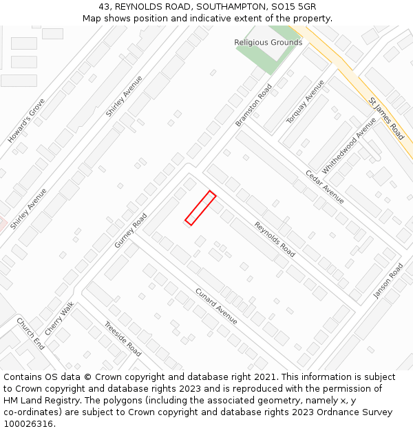 43, REYNOLDS ROAD, SOUTHAMPTON, SO15 5GR: Location map and indicative extent of plot