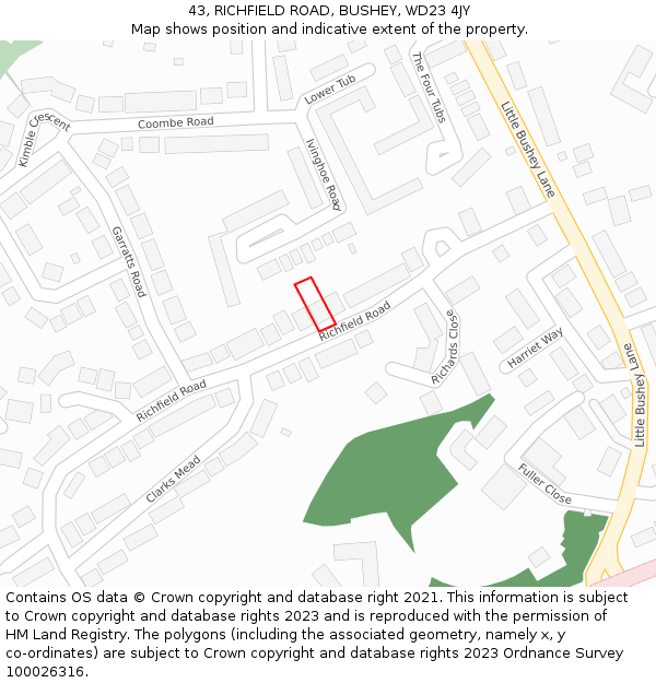 43, RICHFIELD ROAD, BUSHEY, WD23 4JY: Location map and indicative extent of plot