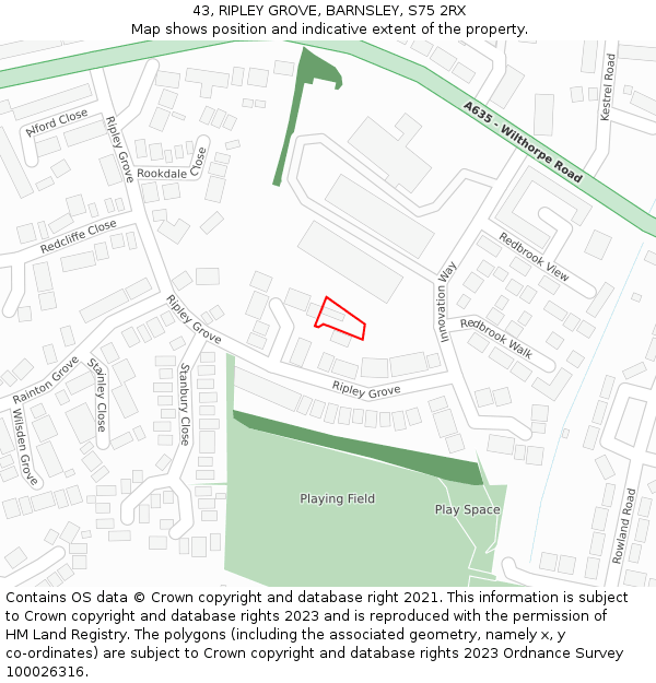 43, RIPLEY GROVE, BARNSLEY, S75 2RX: Location map and indicative extent of plot