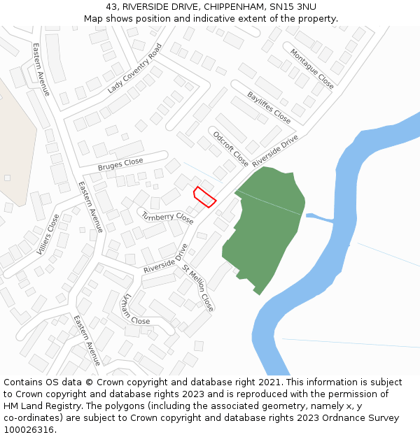 43, RIVERSIDE DRIVE, CHIPPENHAM, SN15 3NU: Location map and indicative extent of plot