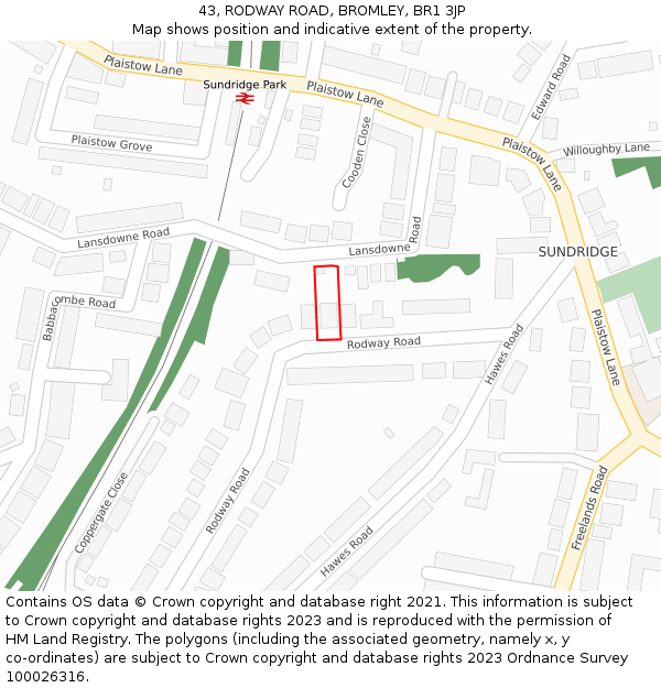 43, RODWAY ROAD, BROMLEY, BR1 3JP: Location map and indicative extent of plot