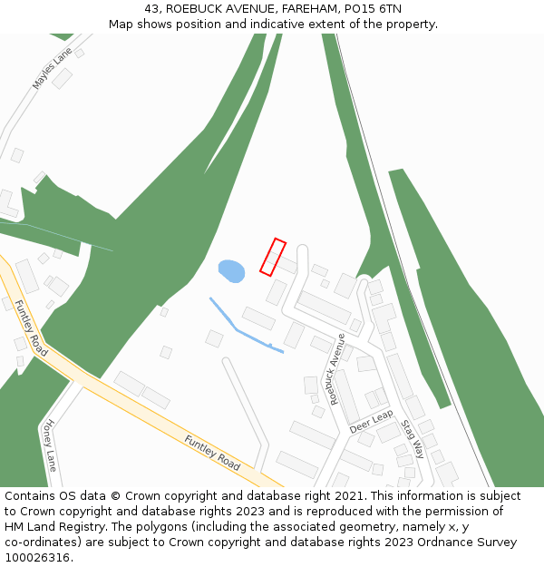 43, ROEBUCK AVENUE, FAREHAM, PO15 6TN: Location map and indicative extent of plot