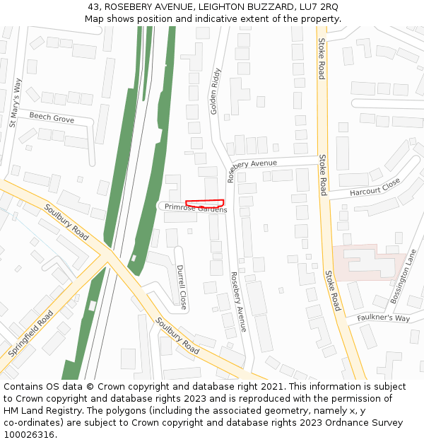 43, ROSEBERY AVENUE, LEIGHTON BUZZARD, LU7 2RQ: Location map and indicative extent of plot